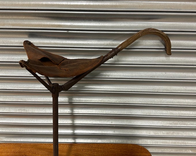 Original Antique Folding Hunting Walking Stick with Leather Seat - Rare