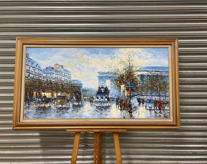 Stunning Large Painting Parisian Scene Of The Arc De Triomphe By Johnny Gaston.