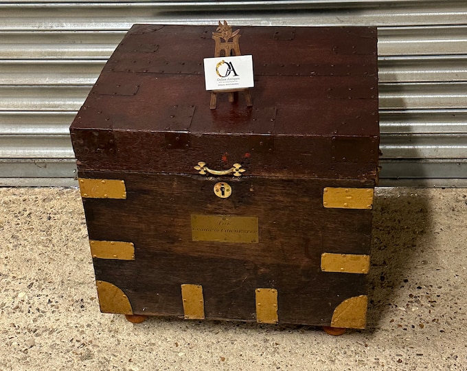 Early 19th Century Brass Bound Chest Bishop of Chichester Brass Plaque.