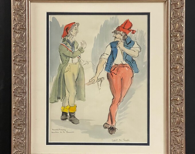 Rare Vintage Theatrical Design watercolour - Two French revolutionaries, ‘Revolutionary Membre de la Commune’ and ‘Support des Comites’