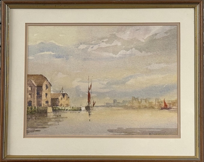 Original Watercolour by Harland Hinchcliffe - Framed Coastal / Estuary Scene
