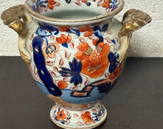 Regency Masons Imari Palette Ironstone Vase with Floral Decoration and Scroll Handles
