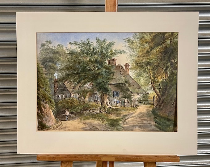 Beautiful Unframed 19th Century Watercolour Of A Cottage Scene