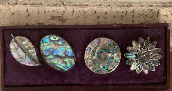 Four Vintage Silver Metal and Mother of Pearl Bro… - image 9