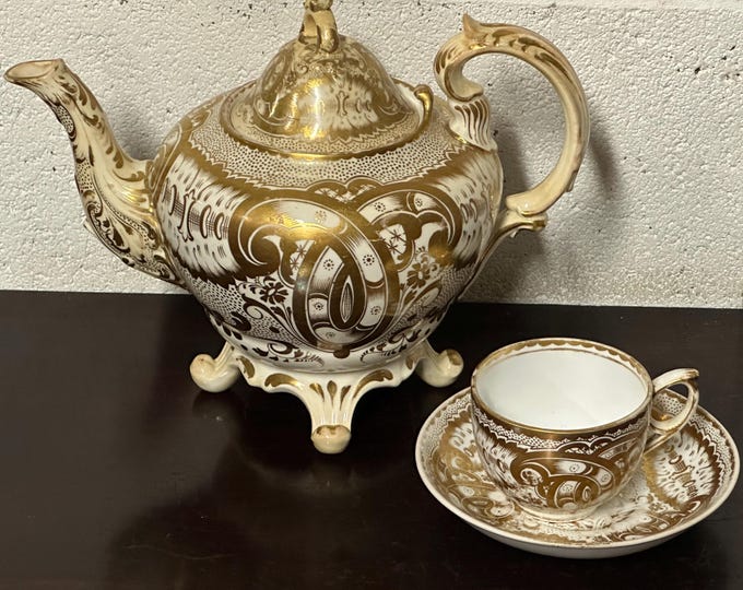 Rare Circa 1850’s MH and Co Hawley Factory Porcelain Teapot And Teacup & Saucer