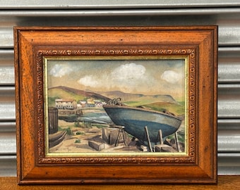 Vintage Watercolour Harbour Scene – Signed Pritchett 1951 – Framed