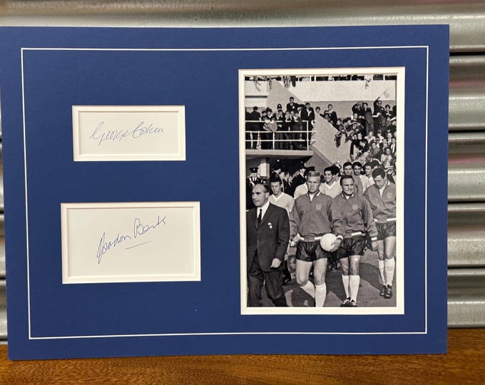 1966 World Cup Football Memorabilia Gordon Banks George Cohen Autographs with 1966 World Cup Photograph