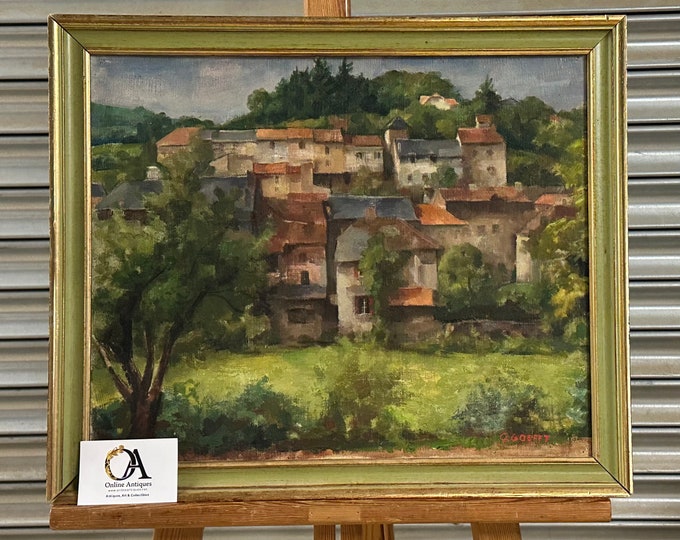 Lovely Mid Century Impressionist Oil Painting By Goefft Of A Hillside Village