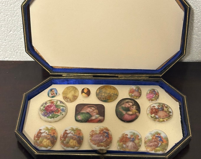 Collection Of 15 Antique Porcelain Portrait Plaques/Cabochons, Cameos Etc