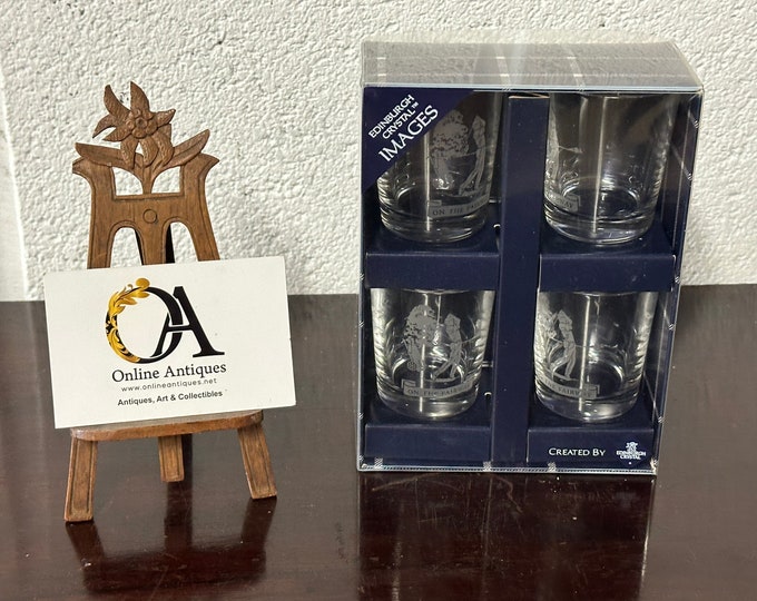 Fabulous Boxed Set Of 4 Golfer Etched Edinburgh Crystal Shot Glasses