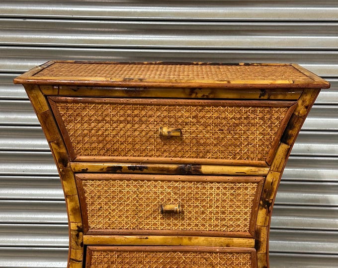 Vintage Chinese 3 Drawer Bamboo Chest Of Drawers Storage Unit / Bedside Table