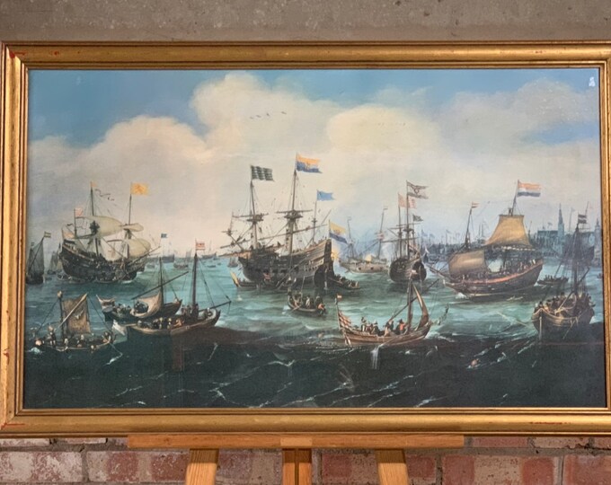 Large Frame and Glazed Print Of The Return Of The Dutch East India Fleet to Amsterdam, in 1599, after Andreis Van Eervelt (1590-1652)