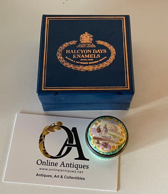 Rare Halcyon Days Enamels 'shepherds' Screw Top Trinket Pill Box