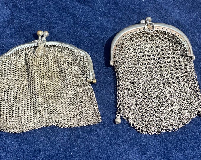 Two Small French Antique c1900 Germany Alpaca Chain Mail Mesh  Purse Bags
