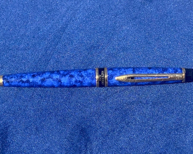 Vintage Waterman Paris Blue Marble Gold Trim Ballpoint Pen with Case