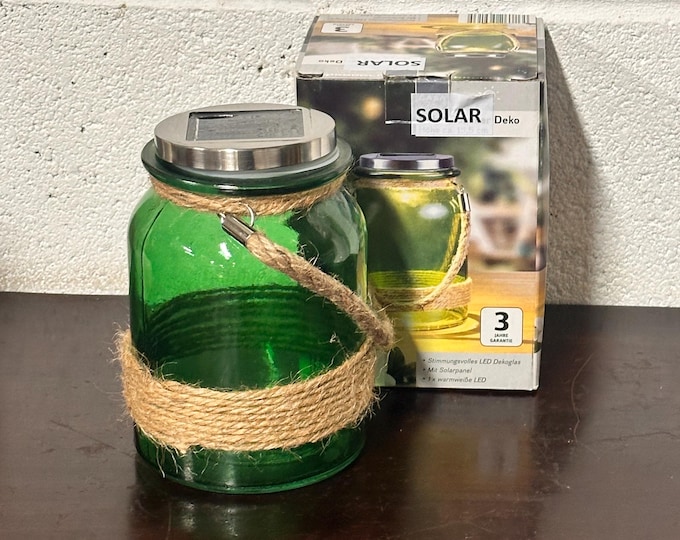 Decorative Solar Glass Lantern with Rope Handle and Decoration in Original box