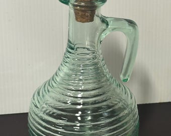 Vintage Vetreria Etrusca Italy Ribbed Blue Glass Bottle Decanter Cruet 7inches