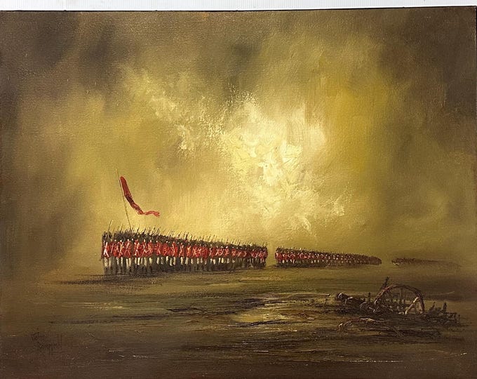 Original Oil Painting by John Bampfield (b.1947) Atmospheric Battle Scene