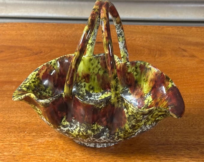 Vintage Mid Century Italian Ceramic Basket Dish / Serving Bowl