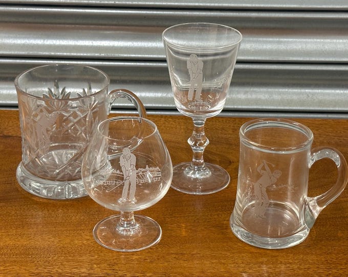 Selection Of 4 Quality Golf Etched Glasses And Tankards - Perfect Golf Gift