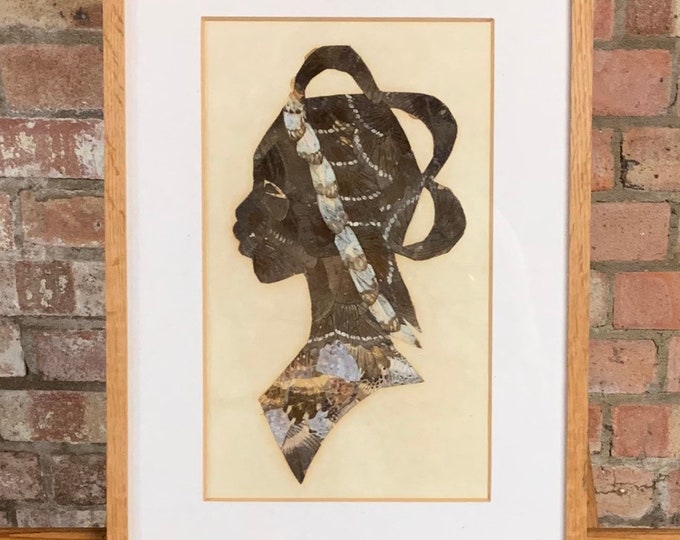 Framed And Glazed Portrait Of An African Lady Made From Butterfly Wings