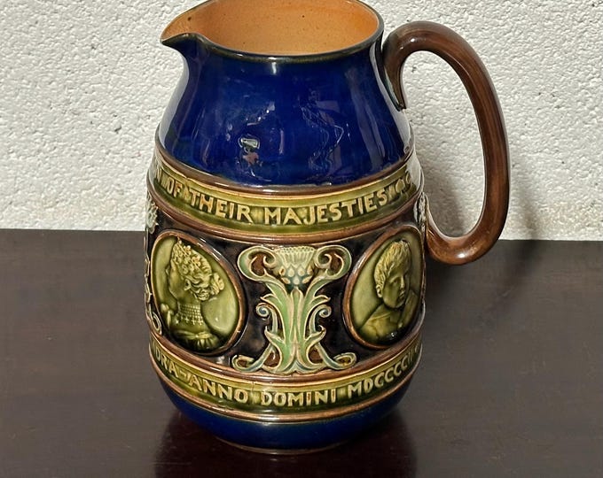 Doulton Lambeth Edward VII & Queen Alexandra Commemorative Stoneware Jug - 1902