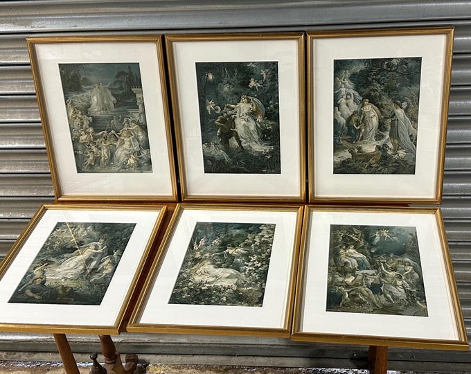 Antique Set of 6 Chromolithograph Prints – Shakespeare A Midsummer Nights Dream