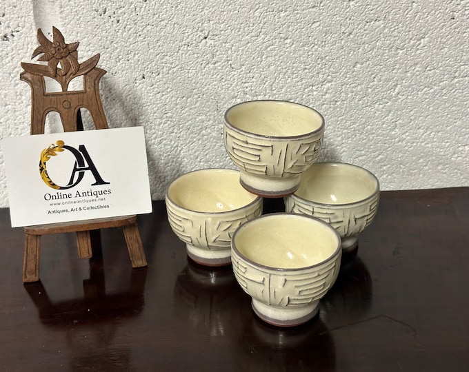 Four Vintage Ceramic Japanese Saki Bowls