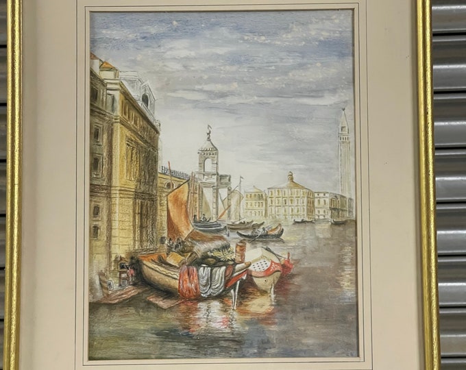 Beautiful Original Watercolour of the Iconic Backdrop of Venice From The Canal with Gondolas tethered up in the foreground