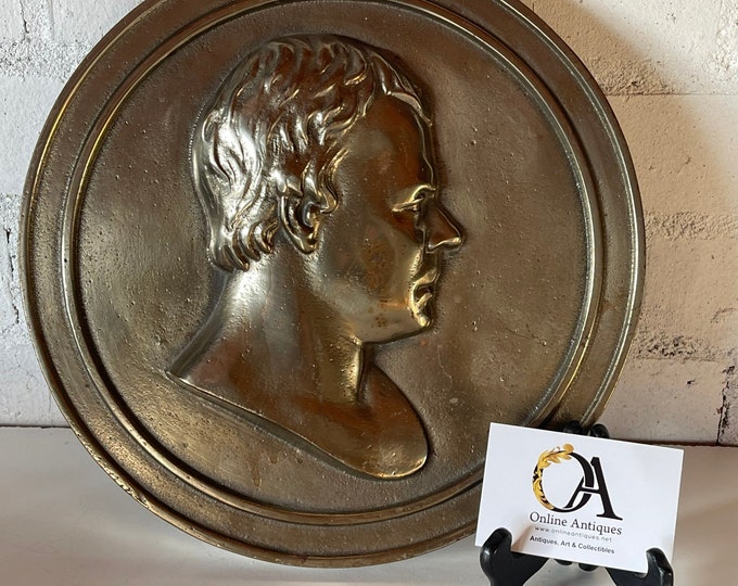 Circular Bronze Wall Plaque of a Gentlemans Side Profile Portrait