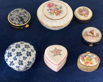 Vintage Trinket & Pill Boxes Collection – Porcelain, Enamel and Hand Painted Decorative Boxes - 7 in total