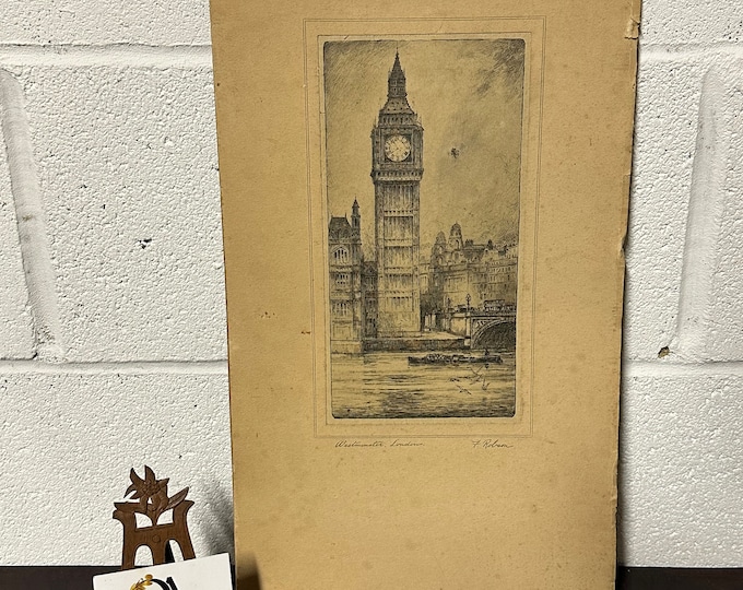 Original Etching Circa 1910 Of Big Ben Westminster By Festherstone Robson