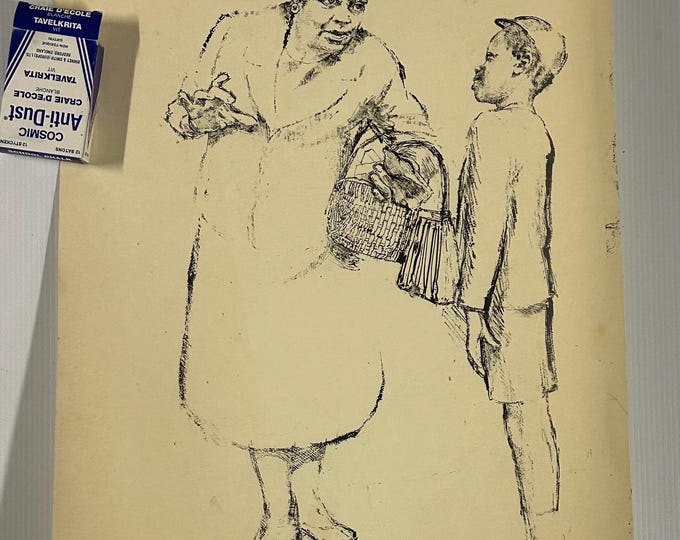 Wonderful Rare Etching Of A Black Mother With Her Son By Imre Hofbauer