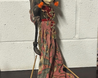 Indonesian Hand-carved & Painted Wooden Rod Puppet (Wayang Golek) Lady