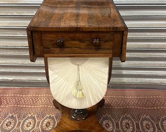 Antique Regency / William IV Rosewood Work Table – Fitted Drawer, Silk Basket & Drop Sides on Castors