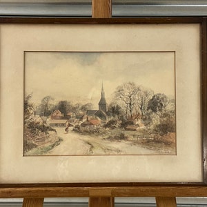 Early 1900’s Antique Watercolour Of A Village Scene - Indistinctly Signed