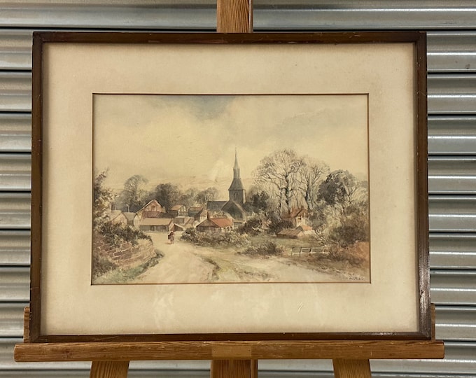 Early 1900’s Antique Watercolour Of A Village Scene - Indistinctly Signed