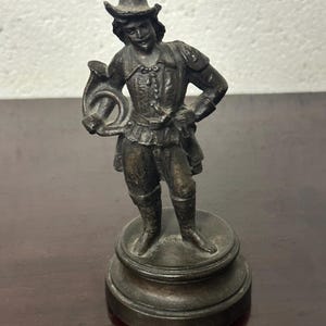 Antique 19thC French Cast Bronze Musketeer Cavalier Figurine With French Horn