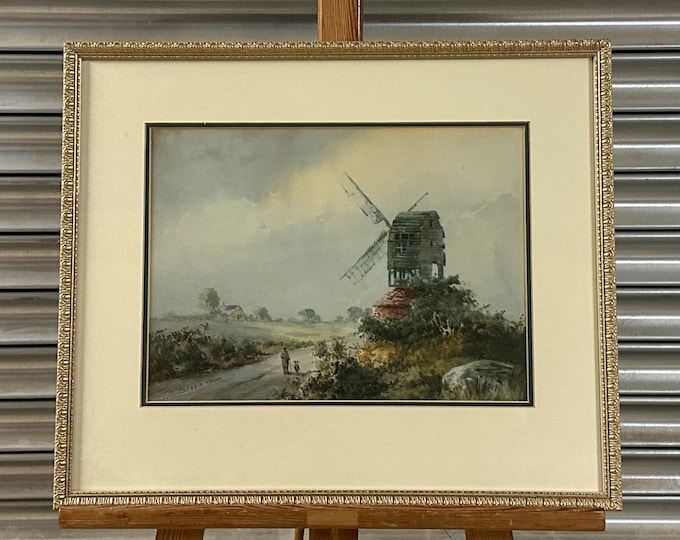 Superb circa Late 19th C Watercolour Of A Windmill Landscape Scene, T P Steele