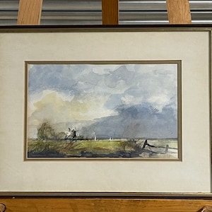 Original Vintage Watercolour Of Oby Mill, Norfolk By D J Hallam