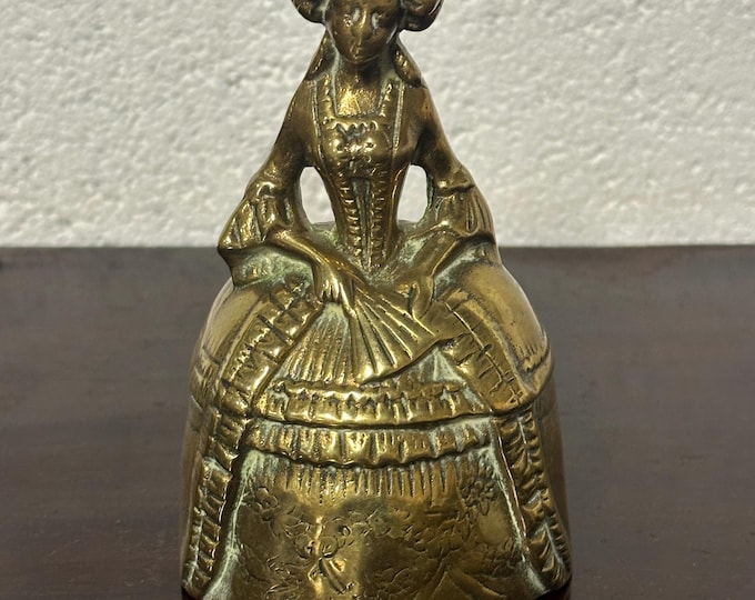 Antique Large Brass Dinner Bell, Lady Bell Figurine, Marie Antoinette With A Fan