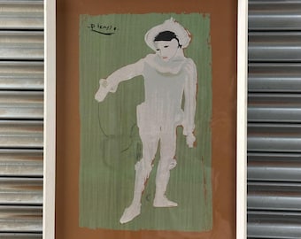 Framed Pablo Picasso Pierrot White Clown – Screen Print After the Original