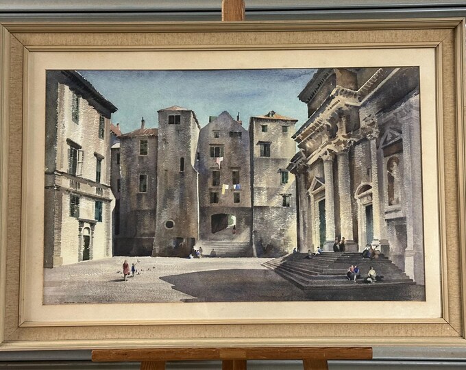 Large Original Watercolour of the Assumption Cathedral in Dubrovnik Croatia (Formerly Yugoslavia) By John Barrie Haste and Dated 1970