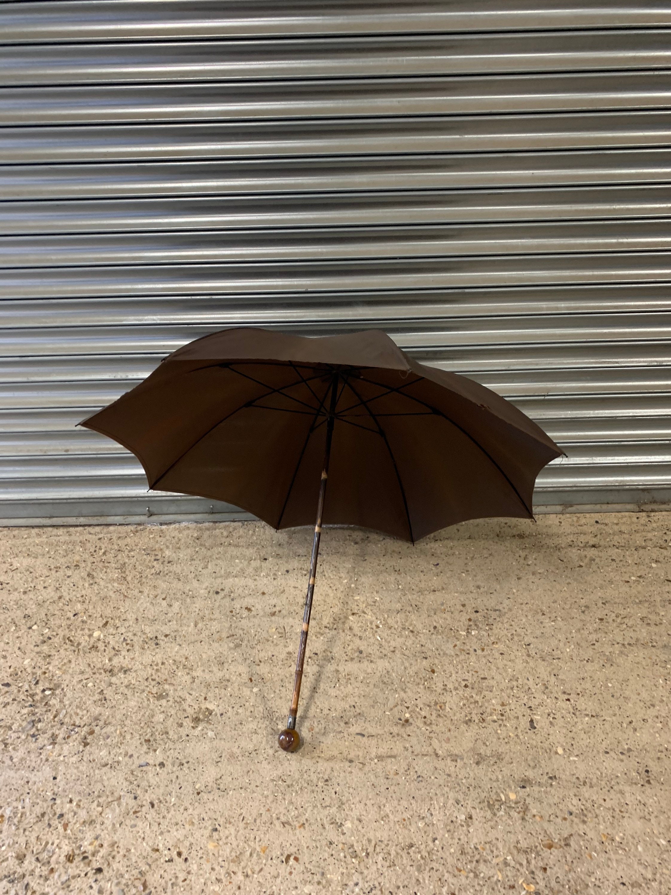 Unusual Early 20th Century Antique Vintage Umbrella with Bamboo Shaft