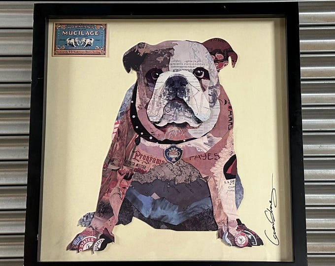Large Framed Three Dimensional Layered Collage Of An English Bulldog
