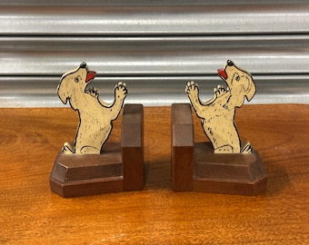 Fabulous Pair of Original Oak Art Deco Spaniel Dog Bookends