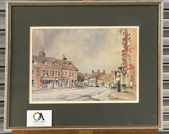 Original Watercolour Of Woburn High Street By David Green Dated 1980 - Beautiful Art / Perfect Gift
