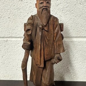 Vintage Chinese or Korean Carved Wood Figure of A Travelling Gentleman