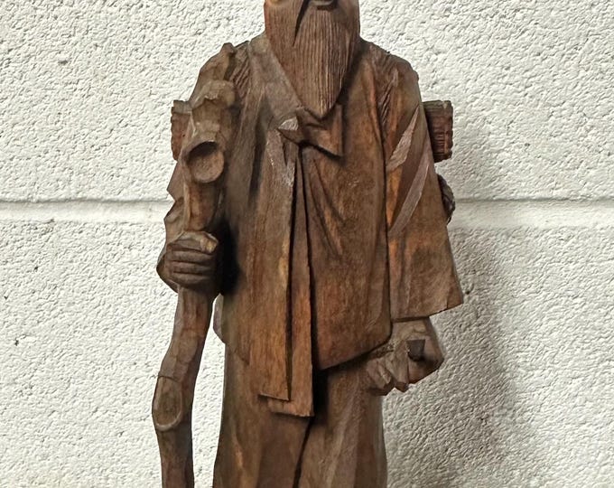 Vintage Chinese or Korean Carved Wood Figure of A Travelling Gentleman