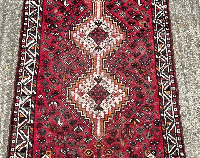 Vintage Handmade Persian Rug With Geometric Pattern